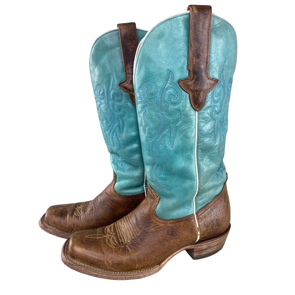 JB Dillon Reserve Womens Leather Turquoise Square Toe Cowboy Western Boots 9.5 B